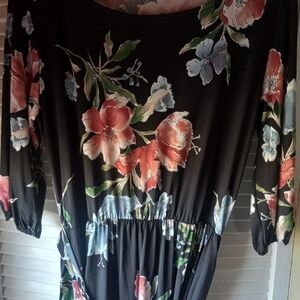 Chris & Carol Black Dress with Pink Floral Design